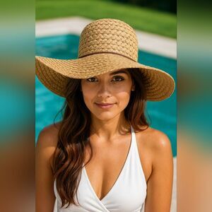 Floppy Summer Beach Straw Hat Wide Brim  Womens One Size Cottagecore